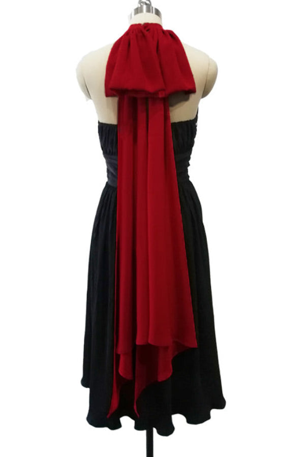 Celebrity Inspired Dark Navy Halter Cocktail Party Dress