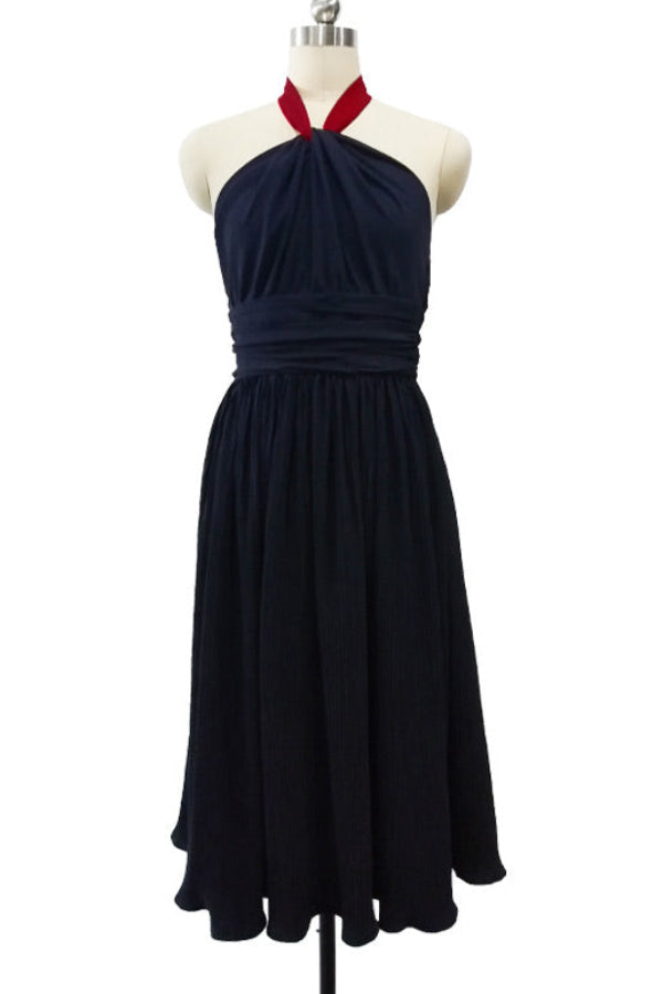 Celebrity Inspired Dark Navy Halter Cocktail Party Dress