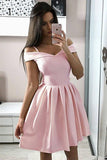 Pink Satin Off-the-shoulder Fit And Flare Homecoming Party Dress
