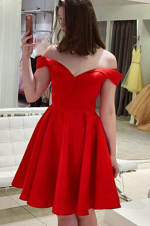 Cute Red Off-the-shoulder Graduation Party Dress