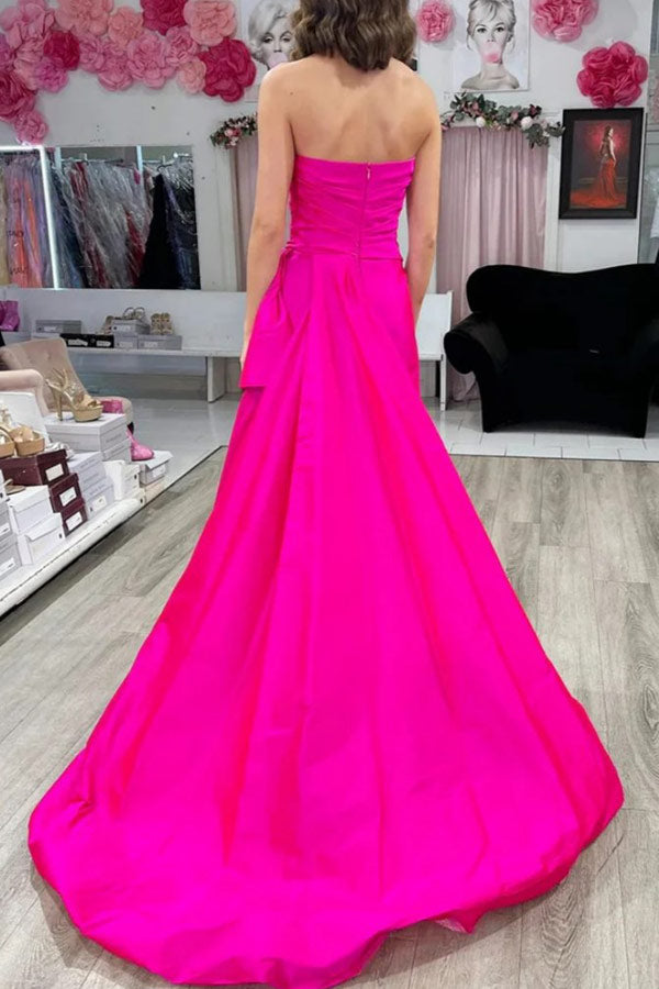 Chic Fuchsia Strapless Corset High Slit Formal Dress