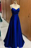 A-Line Spaghetti Straps Satin Evening Prom Dress