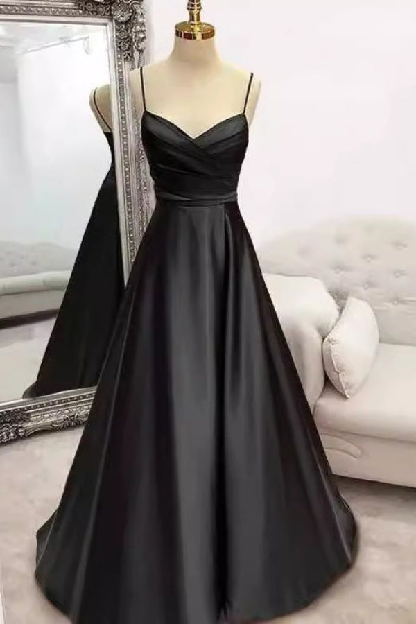A-Line Spaghetti Straps Satin Evening Prom Dress