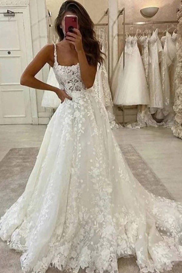 Fabulous Ivory Vintage Lace A-line Bridal Dress