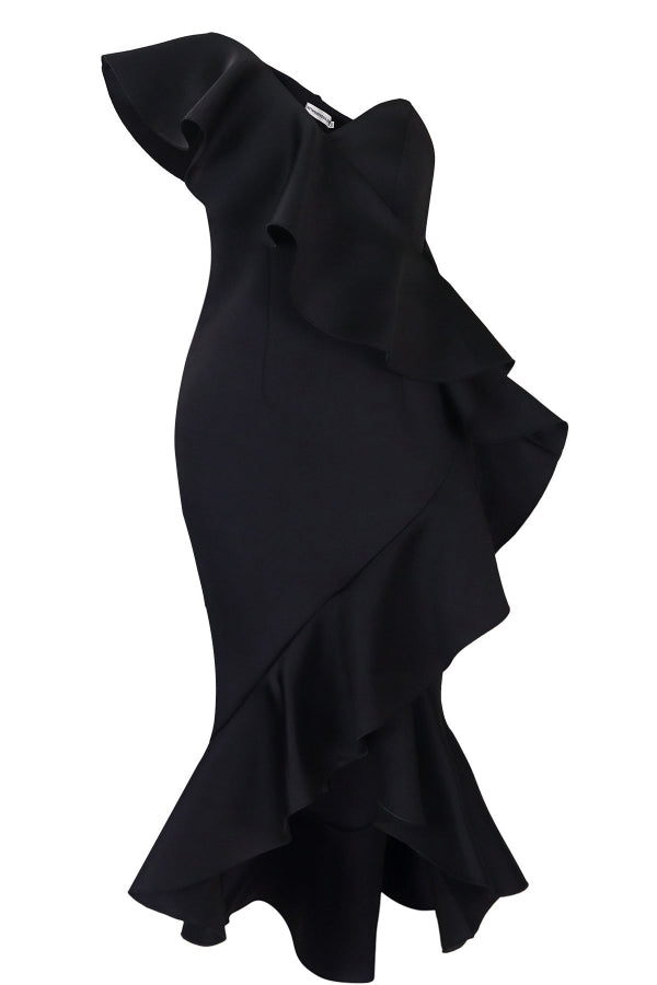 One Shoulder Ruffled Mermaid Party Cocktail Dress