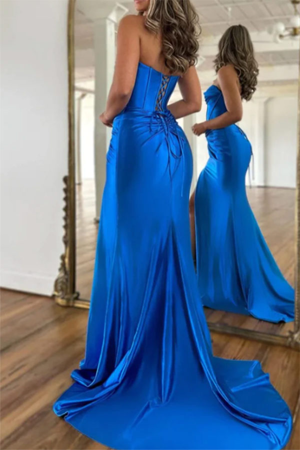 Sexy Royal Blue Corset Strapless Evening Dress Prom Gown