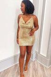 Sequined Sparkly Cowl Neck Bodycon Mini Dress