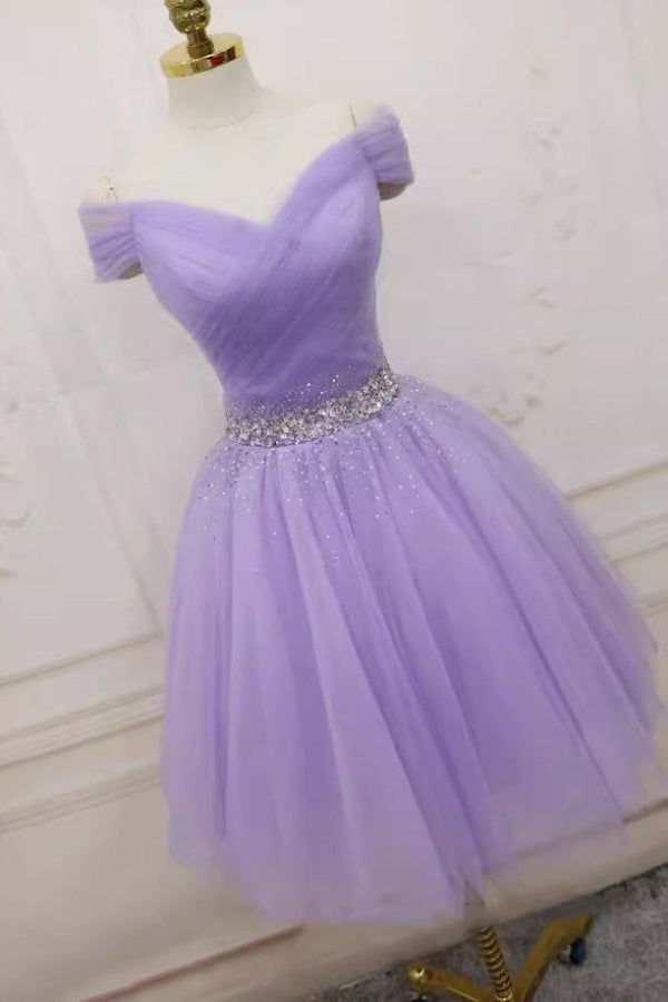 Short Lilac Off Shoulder A-Line Party Homecoming Dress