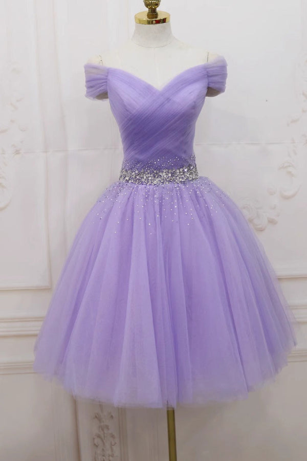 Short Lilac Off Shoulder A-Line Party Homecoming Dress
