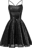 Short Sequined A-Line Spaghetti Straps Party Homecoming Dress
