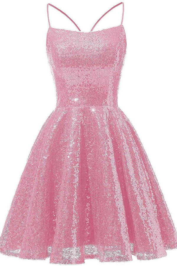 Short Sequined A-Line Party Backless Little Black Dress