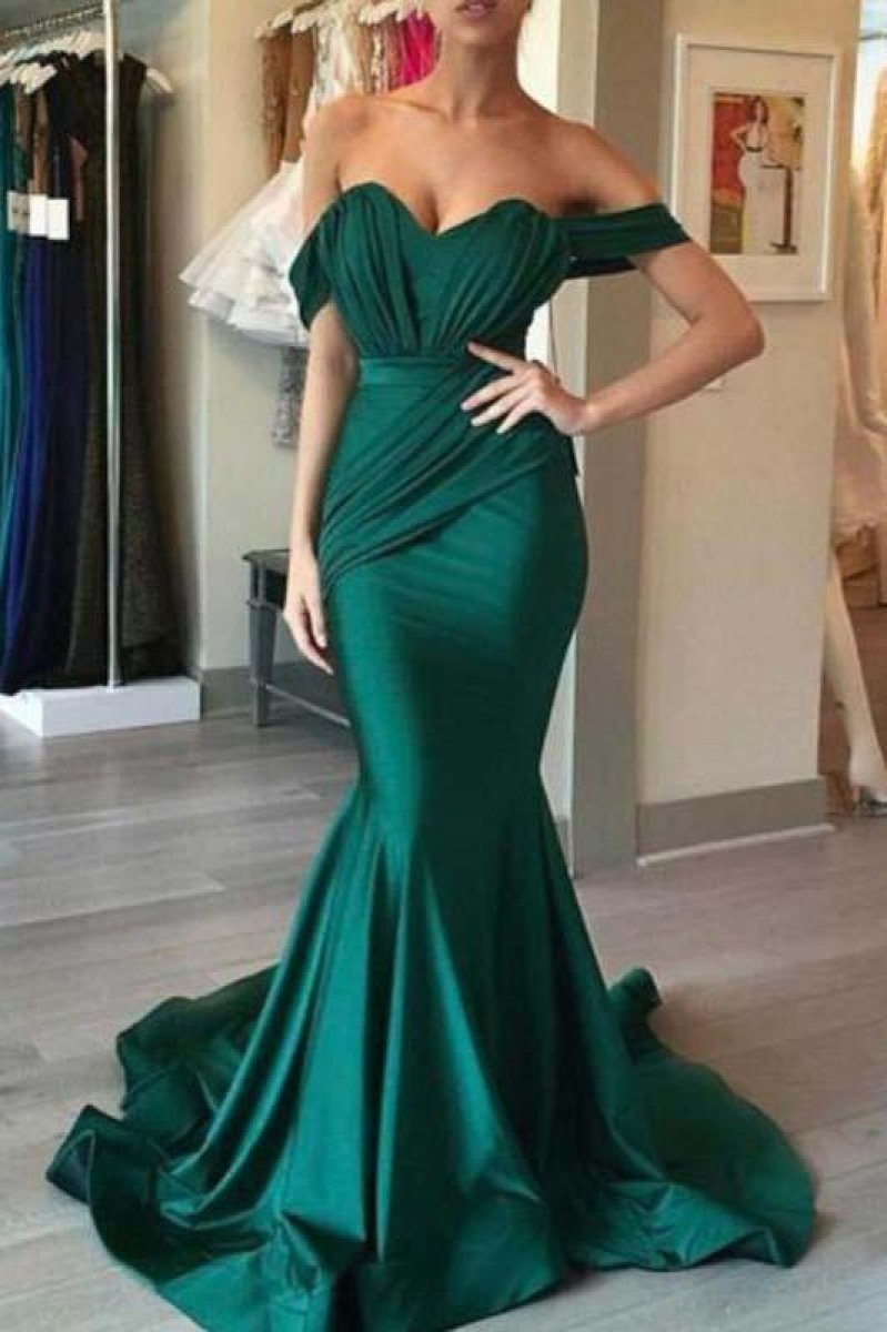 Hunter Off Shoulder Ruffled Mermaid Long Evening Prom Dress Dresses