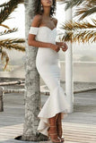 White Mermaid Ruffled Off Shoulder Sweetheart Prom Dress