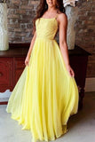 Yellow Spaghetti Straps A-line Backless Sequined Prom Dress