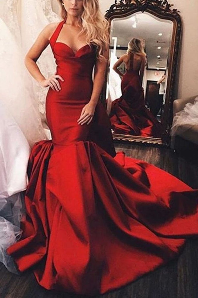 Gorgeous Burgundy Mermaid Sweetheart Ruffled Evening Prom Gown Dresses
