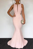 Pearl Pink Mermaid Sleeveless Open Back Long Prom Dress
