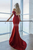 Simple Red Off Shoulder V-Neck Mermaid Open Back Prom Dress Dresses