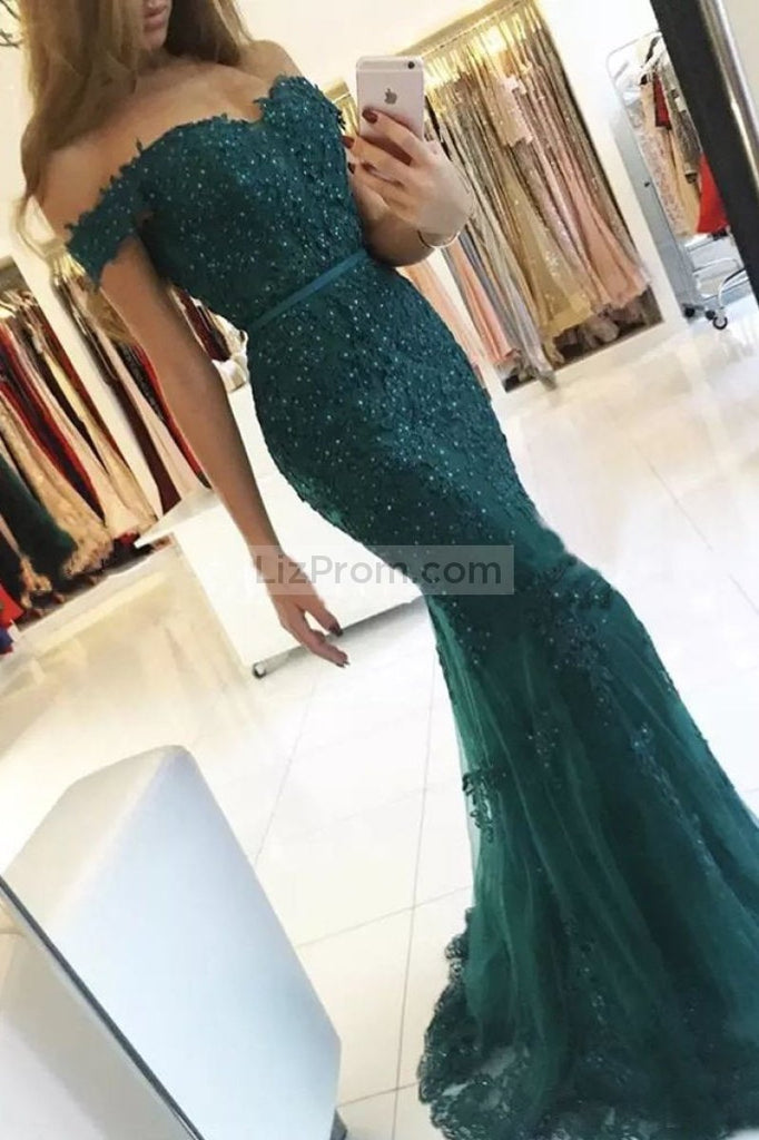 Burgundy Off-The-Shoulder Mermaid Lace Beaded Prom Dress Dresses