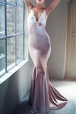 Sexy Spaghetti Straps Applique Backless V-neck Evening Prom Dress