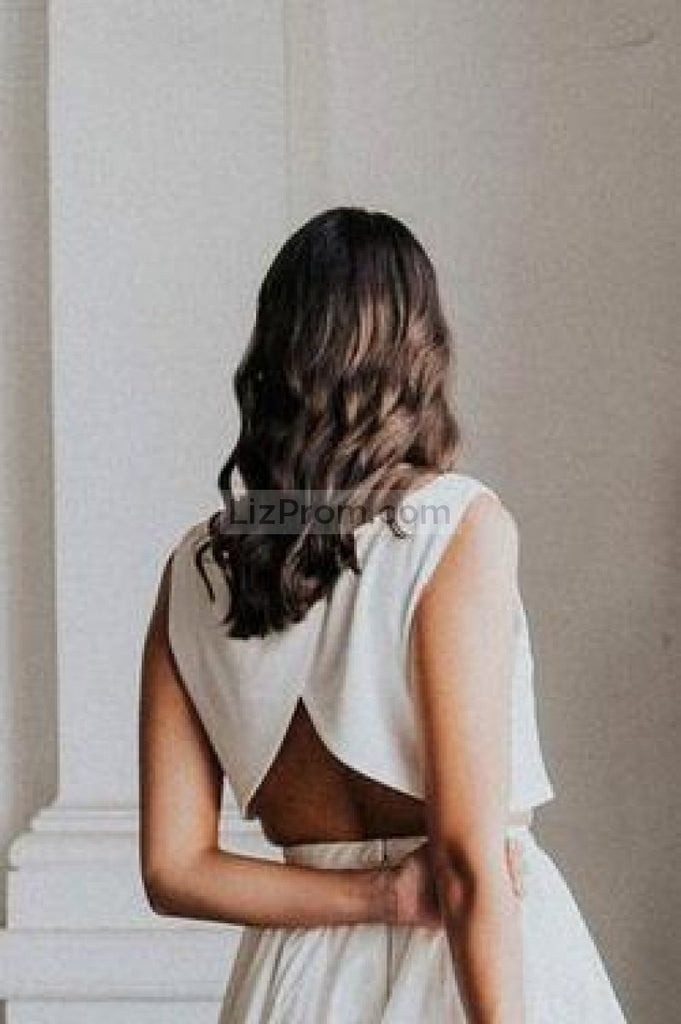 Simple Two Pieces A-Line Sleeveless Slit Long Wedding Dress Dresses