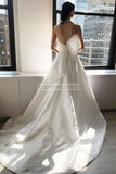Special A-Line Sleeveless Tulle Beaded Covered Button Wedding Dress Dresses