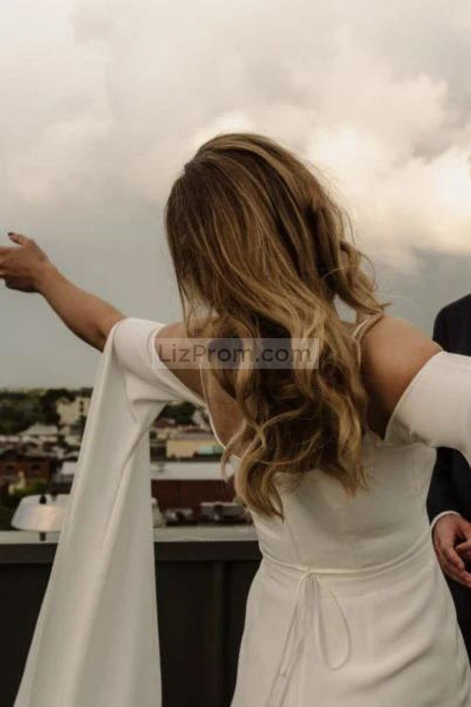 Charming White Long Sleeves Off Shoulder Open Back Wedding Dress Dresses