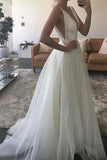 Simple White Deep V-neck A-Line Prom Dress