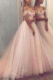 Pearl Pink Off Shoulder Rhinestone Princess Prom Ball Gown Dresses