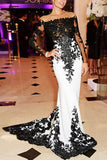 Chic Mermaid Off Shoulder Long Sleeves Applique Prom Dress