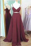 Burgundy Cut Out Spaghetti Straps A-line Prom Dress