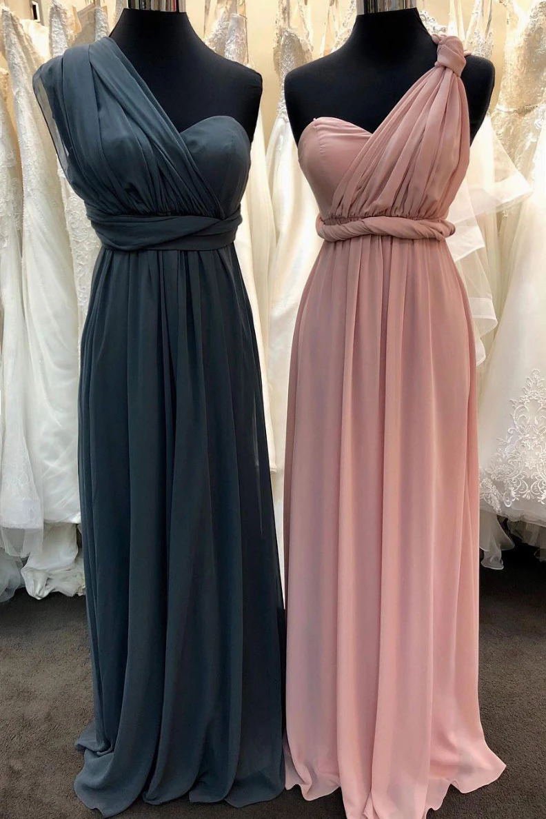 Chic One Shoulder Sleeveless Ruffled A-line Long Evening Dress