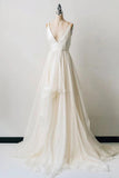 Elegant Ivory A-line Deep V-neck Princess Gown Wedding Dress