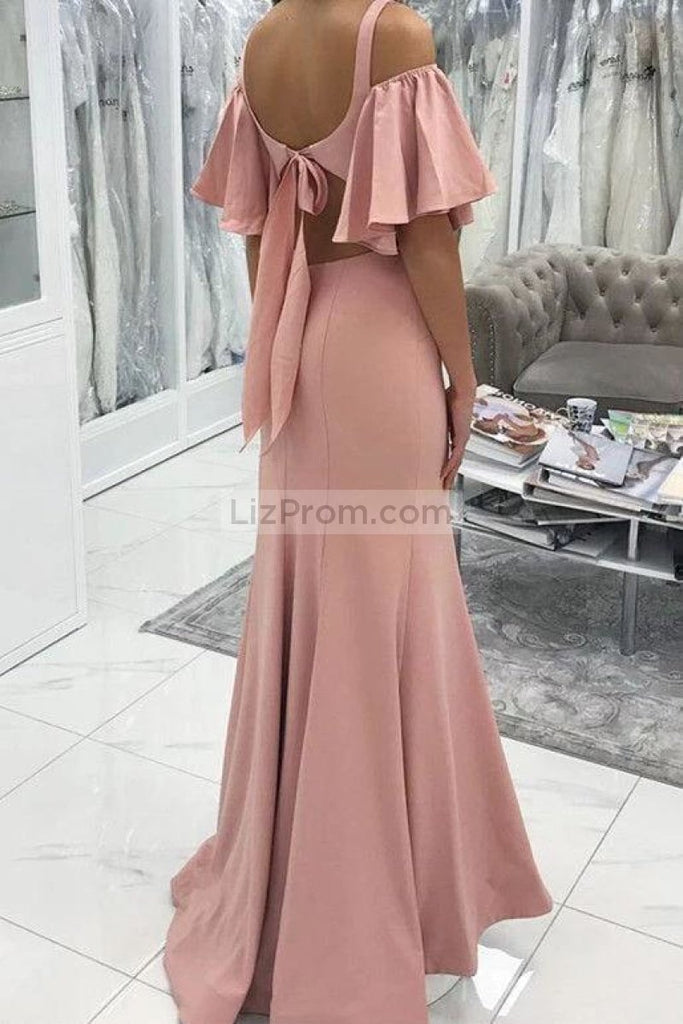 Sexy Pearl Pink Off Shoulder Mermaid Bridesmaid Evening Dress Dresses