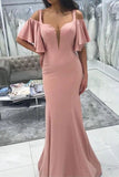 Sexy Pearl Pink Off Shoulder Mermaid Bridesmaid Evening Dress