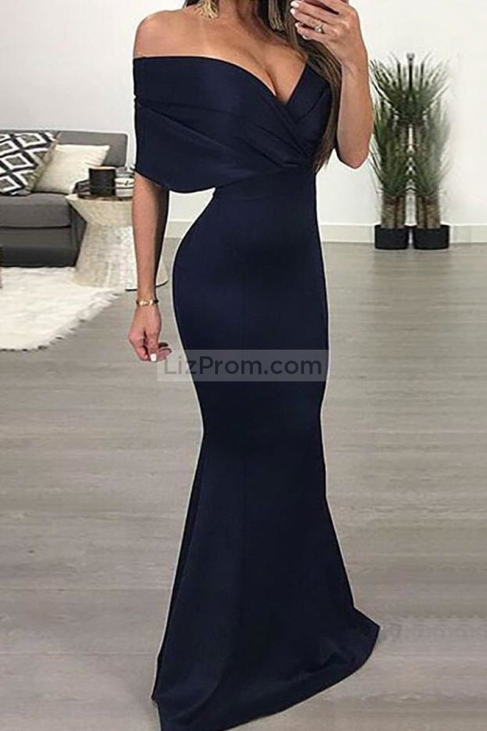 Sexy Hunter Off Shoulder V-Neck Mermaid Evening Prom Dress Dresses