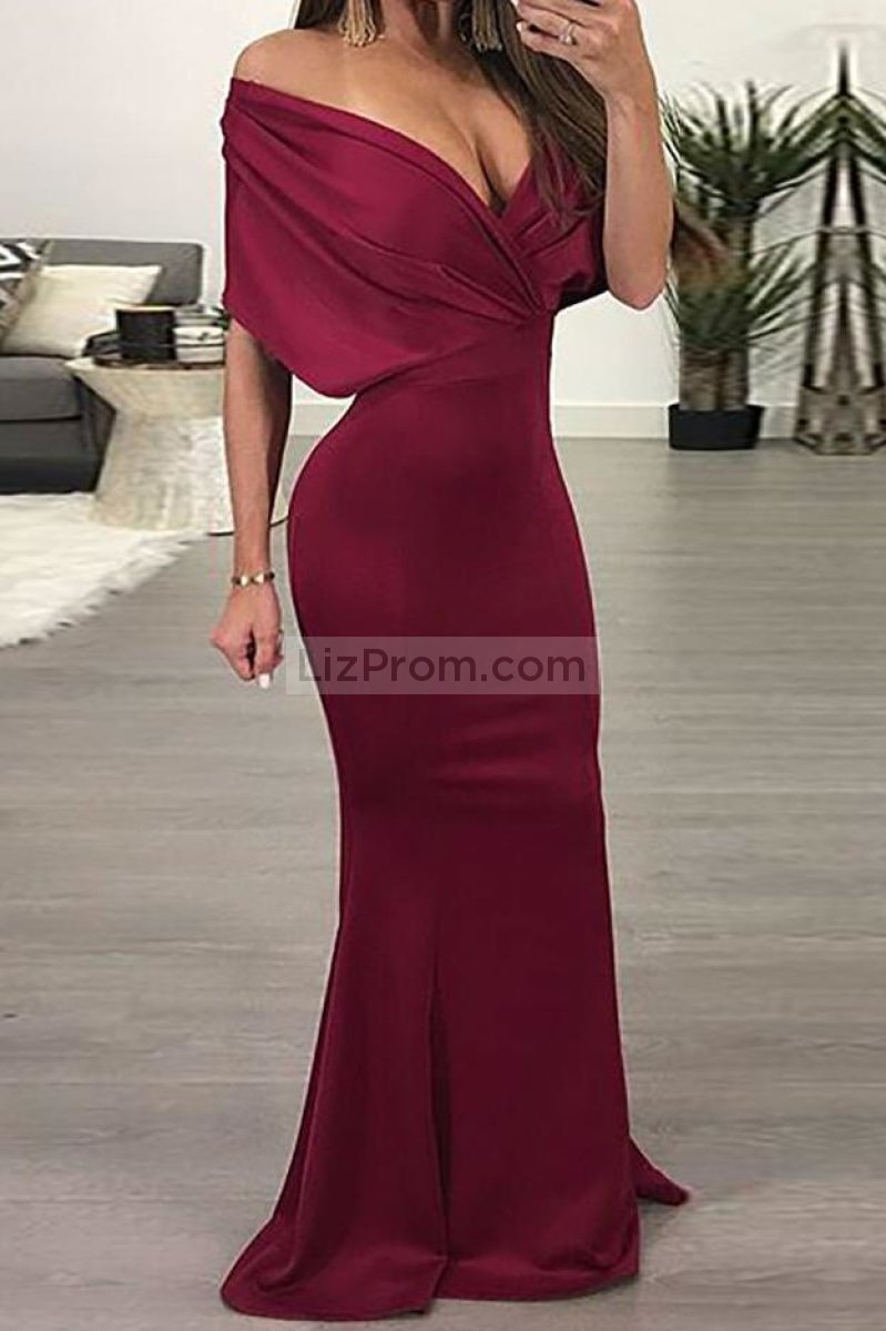 Sexy Hunter Off Shoulder V-Neck Mermaid Evening Prom Dress Dresses