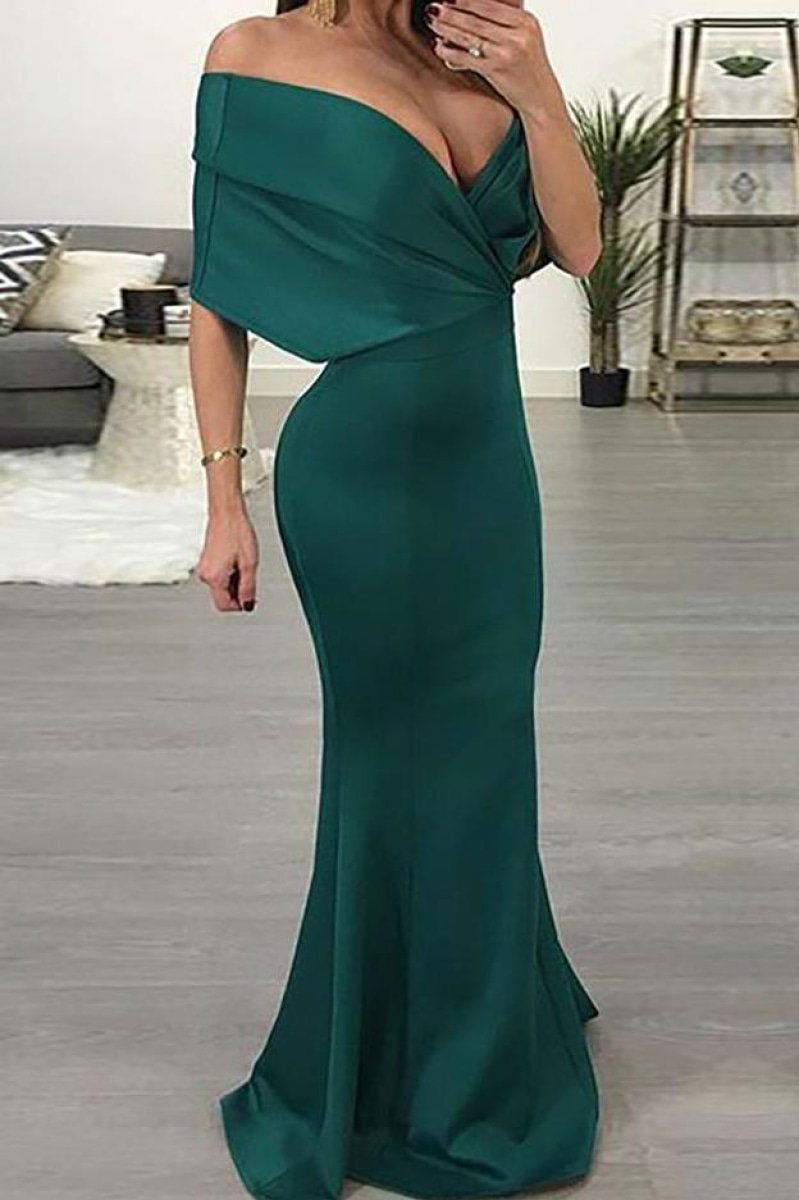 Sexy Hunter Off Shoulder V-Neck Mermaid Evening Prom Dress Dresses