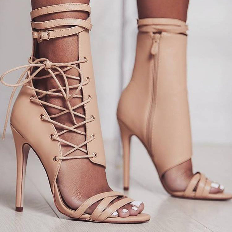 Sexy Open Toe Stiletto Heels With Zipper - Mislish