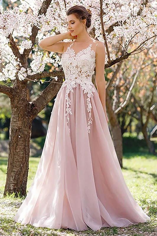 A-line Tulle Sleeveless Applique Wedding Dress