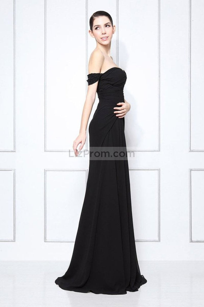 Black Off-the-shoulder Beaded Sweetheart Prom Dress