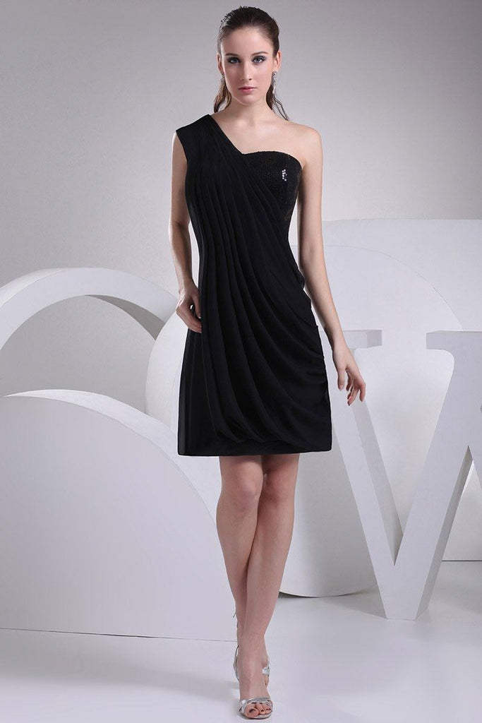 Black One Shoulder Sequin Ruffle Homecoming Cocktail Dress