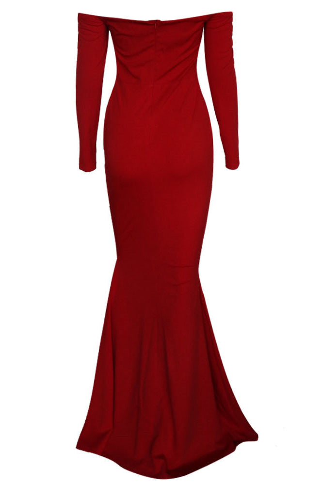 Black Long Sleeve Off Shoulder Mermaid Evening Prom Gown