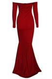 Black Long Sleeve Off Shoulder Mermaid Evening Prom Gown