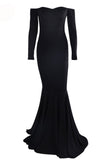 Black Long Sleeve Off Shoulder Mermaid Evening Prom Gown
