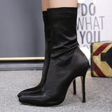 Black Pointed Toe High Stiletto Heels Boots - Mislish