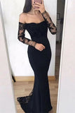 Black Mermaid Lace Off-The-Shoulder Prom Dress With Sleeves