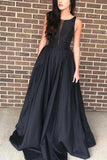 Black Scoop A-line Sleeveless Ball Gown Prom Dress