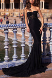 Black Sweetheart Strapless Lace Mermaid Long Prom Dress
