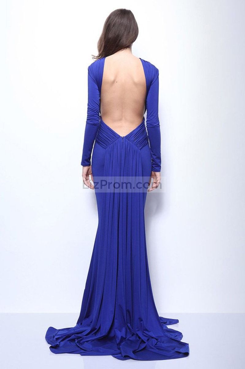 Royal Blue Mermaid Long Prom Formal Dress With Sleeves