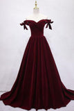 Burgundy Velvet Off-the-Shoulder Prom Dress